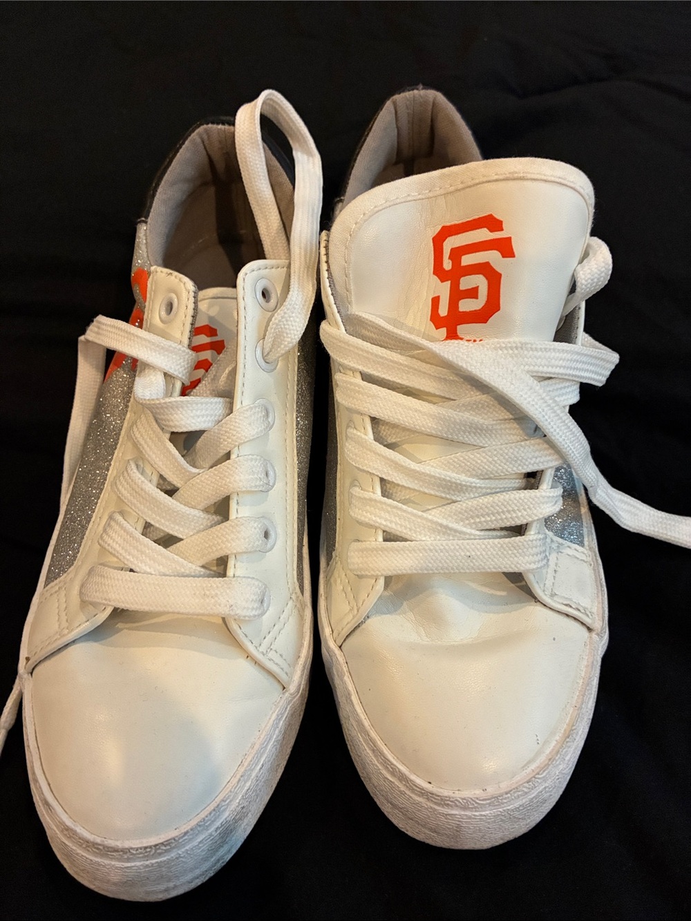 White Athletic Sneakers with Orange Logo - Women's Athletic Shoes